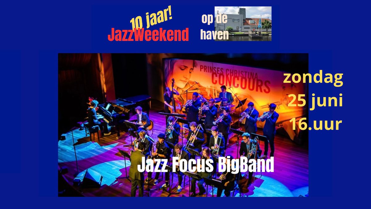 De Finale van het Jazzweekend is op zondagmiddag 25 juni met de Jazz Focus BigBand onder leiding van Lorenzo Mignacca. 
Brasserie De Nieuwe Meer, Stommeerweg 2, Aalsmeer
Entree: uw gift    (richtbedrag € 10, u kunt ook pinnen)