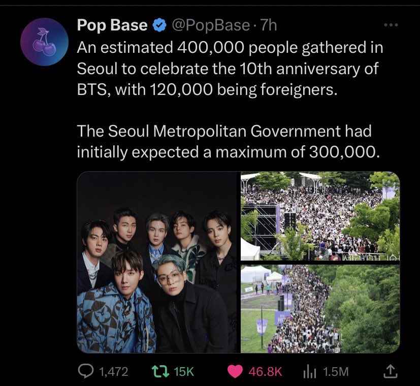 ysljks's tweet image. midpink: coacheIIa headliners and performing with over 150 artists got ya’ll 120k in attendance. 

Meanwhile BTS 10th anniversary with just BTS alone got 400k in attendance. yeah i’d throw a tantrum too. 🤷‍♀️ anyway stay mad :))