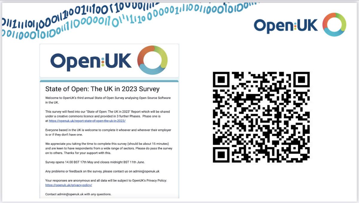 openuk_uk's tweet photo. Based in the UK and working in tech? Please take 15 minutes to complete the annual OpenUK survey which ends at midnight today https://t.co/3akWTjlECi #opensource #openuk https://t.co/n8L2yi1zli