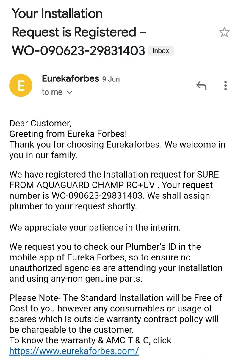 paankaaaj's tweet photo. @EurekaForbes if you don't have infra to support newly purchased appliances even after waiting for weeks. Then why the hell are you in this business. Regretting my purchase of water filter. https://t.co/eUnmlIglRF