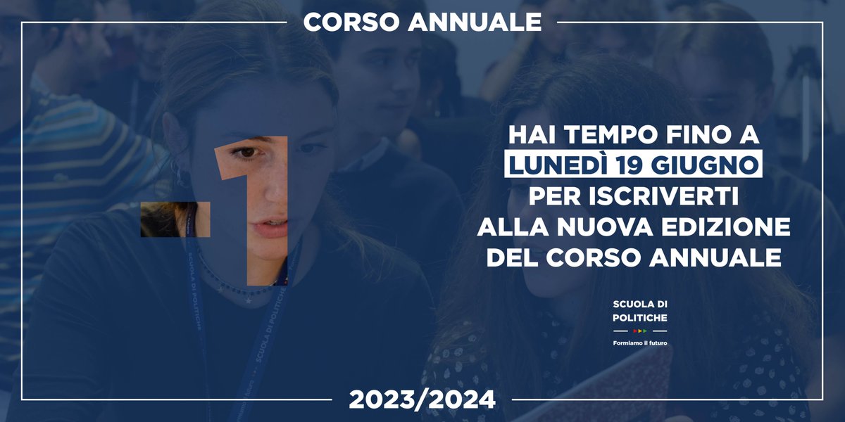 scuolapolitiche's tweet image. 🔴Manca solo un giorno per candidarsi al #CorsoAnnuale2024, c'è tempo fino alla mezzanotte di lunedì 19 giugno per preparare il tuo CV, un video di un minuto e completare il form di iscrizione. 
👉scuoladipolitiche.eu/corso-annuale/