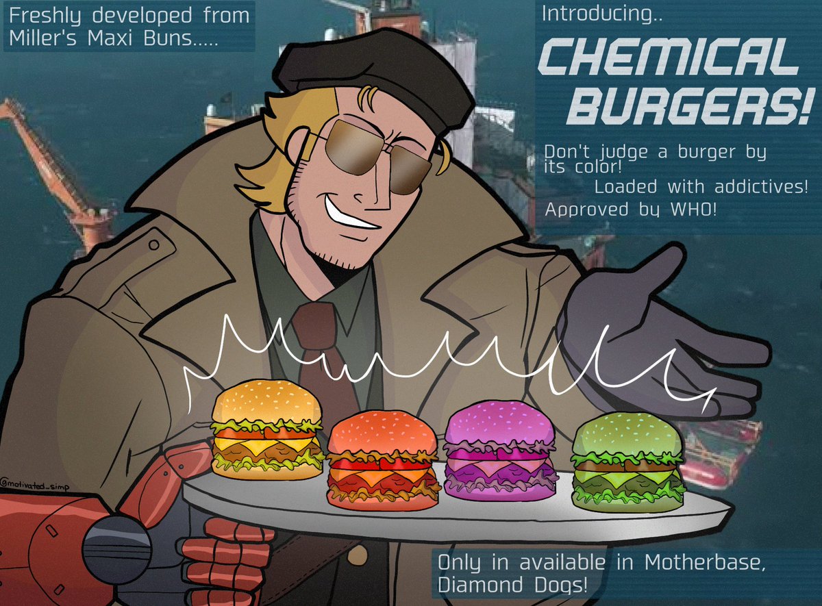 recently just heard of the hamburgers of kazuhira and the first thing I thought of was the pretty patties from spongebob 

#MetalGearSolid #MGSV #mgs