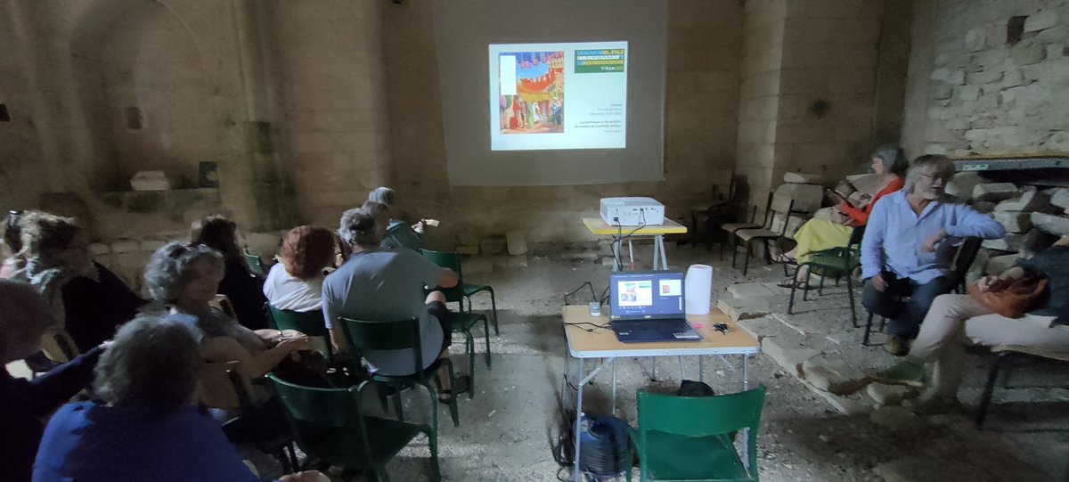 Suite des #JEArcheo en #HauteProvence ce dimanche 18 juin 2023, au prieuré de Carluc à #Céreste (04) : conférence sur une enquête archéologique à partir d'un tesson d'amphore jusqu'aux couleurs des tissus antiques, de l'Angleterre à Lipari (Italie) par Philippe Borgard @CCJ_CNRS