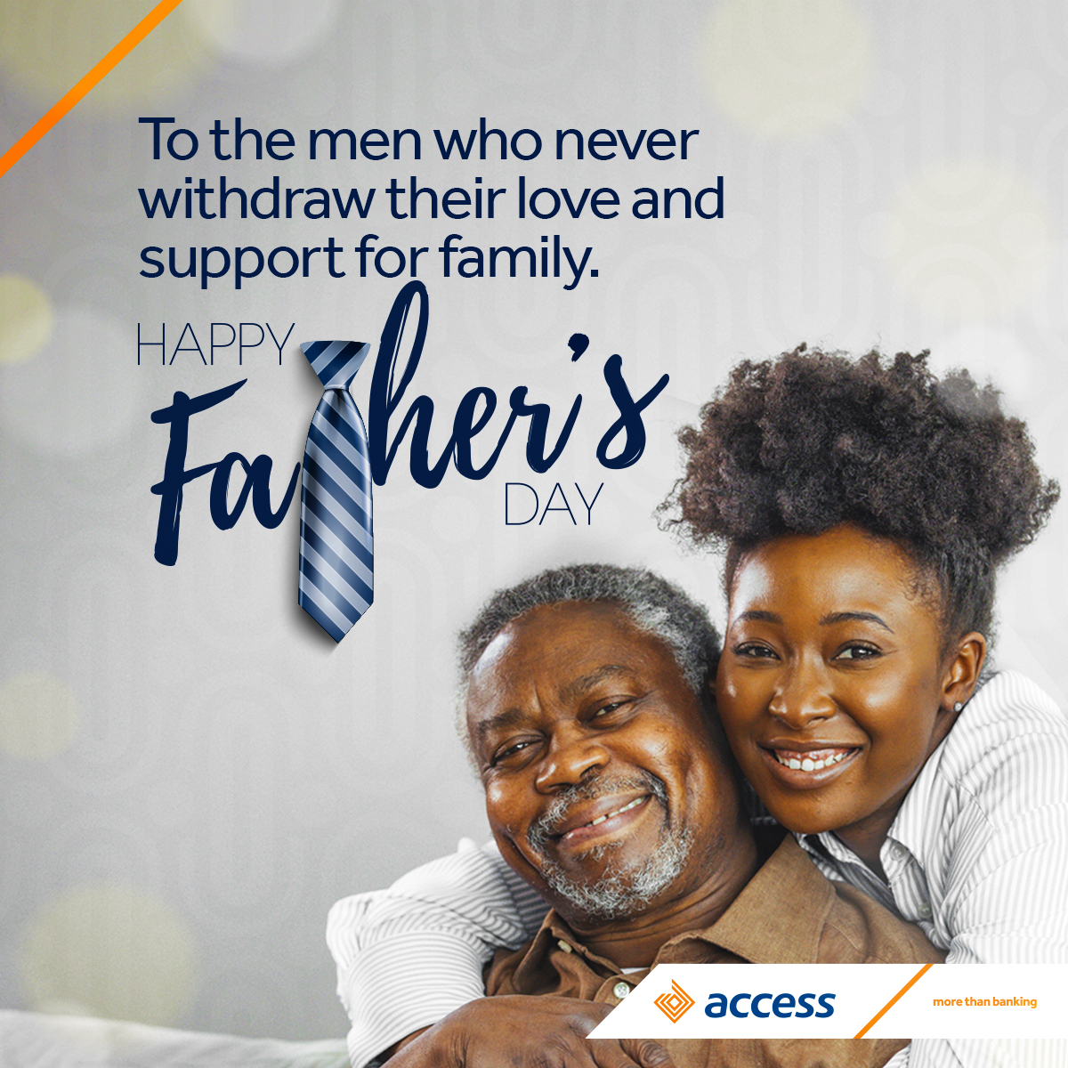 In recognition and celebration of the ones we can always bank on...

Happy Father's Day from all of us @ Access Bank🙍🏽‍♂️💪🏽🍾🥂

#AccessBank #MorethanBanking #Fathersday