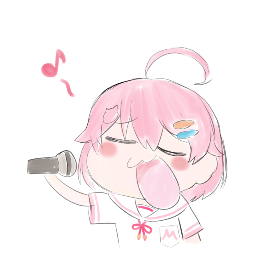 sakura miko 1girl ahoge pink hair hair ornament singing closed eyes microphone  illustration images