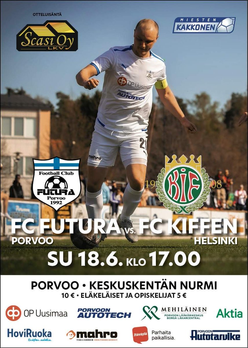 fcfm1's tweet photo. PELIPÄIVÄ! 🥰

⚽️ vs @FCKiffen
🕒 Tänään klo 17
🏟 Porvoon Keskuskenttä
☀️ +23
🏆 @MiestenK
🎟 Liput 10/5 portilta

Kahvia ja pullaa. Tervetuloa!

#porvoo #futura #fcfutura #fcfj https://t.co/vW4b225aN4