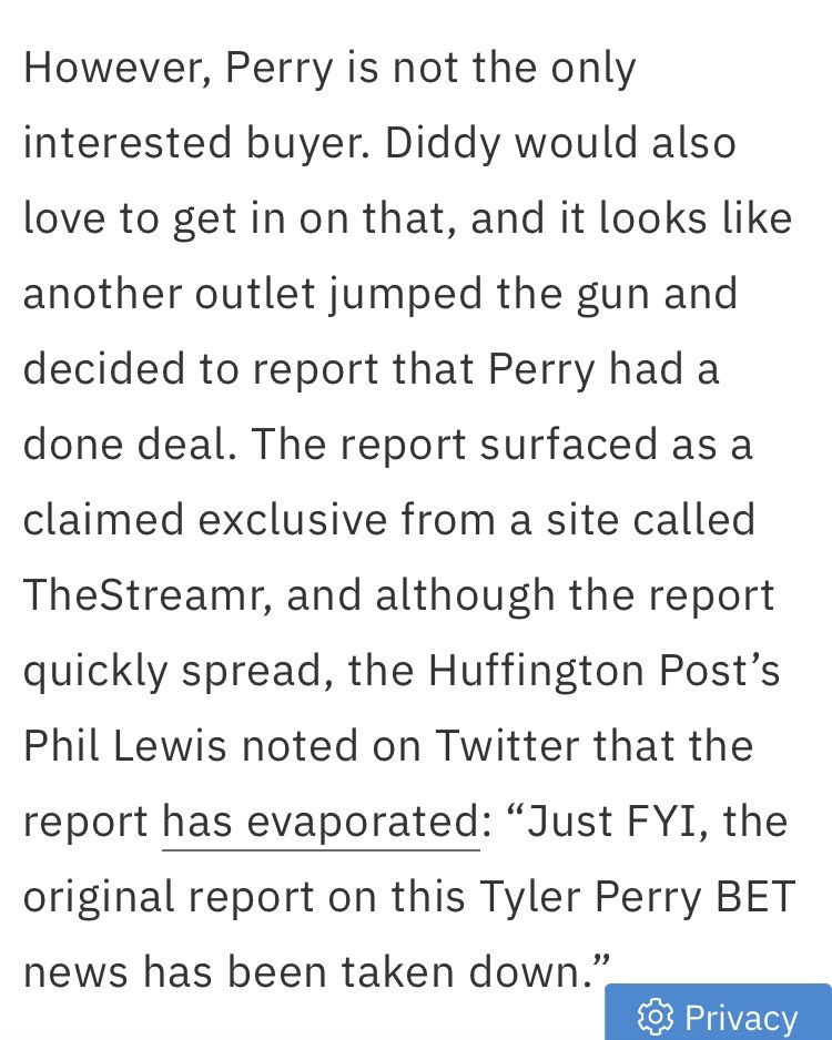 @a328ab4286dd484 Oh, looks like Perry hasn’t finalized the BET purchase yet, there’s other people interested. Perry must have been markled too