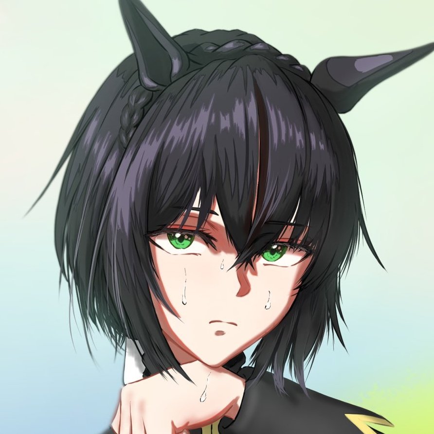 1girl animal ears black hair green eyes solo horse ears braid  illustration images