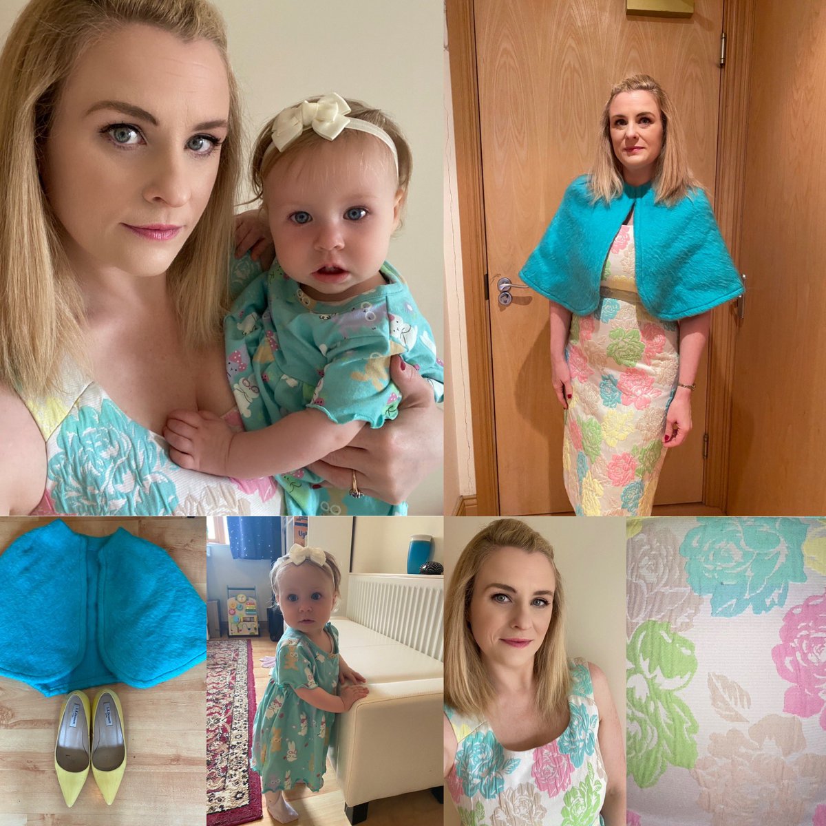 Pastels for summer in this week’s #sundaystyle with a brocade dress, mohair vintage cape and primrose #lkbennett kitten heels. All tied together with freshly straightened hair and an adorable mini-me with a bow on top! #soprano #mama #pastels #SummerStyle