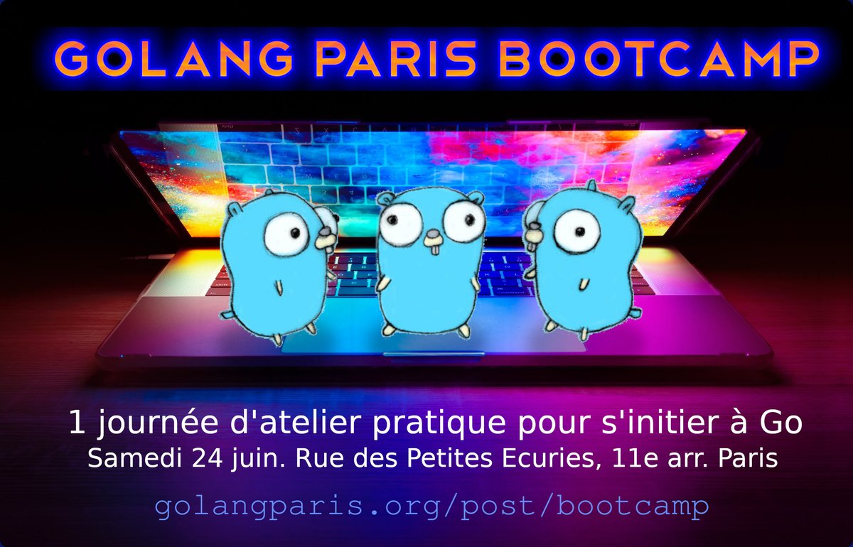 Golang Paris (@golangparis) on Twitter photo Envie de vous mettre au langage Go ? Samedi 24 juin #Golang Paris organise une journée "bootcamp" d'ateliers pratiques autour d'une API REST avec Alex Lavigne | @fredmenez | <a href="/MaximilienAld/">Maximilien Andile</a> | <a href="/OSInet/">Frédéric G. MARAND | @fgm@mamot.fr</a> |
<a href="/val_deleplace/">Valentin Deleplace</a>
➡ golangparis.org/post/bootcamp Envie de vous mettre au langage Go ? Samedi 24 juin #Golang Paris organise une journée "bootcamp" d'ateliers pratiques autour d'une API REST avec Alex Lavigne | @fredmenez | <a href="/MaximilienAld/">Maximilien Andile</a> | <a href="/OSInet/">Frédéric G. MARAND | @fgm@mamot.fr</a> |
<a href="/val_deleplace/">Valentin Deleplace</a>
➡ golangparis.org/post/bootcamp