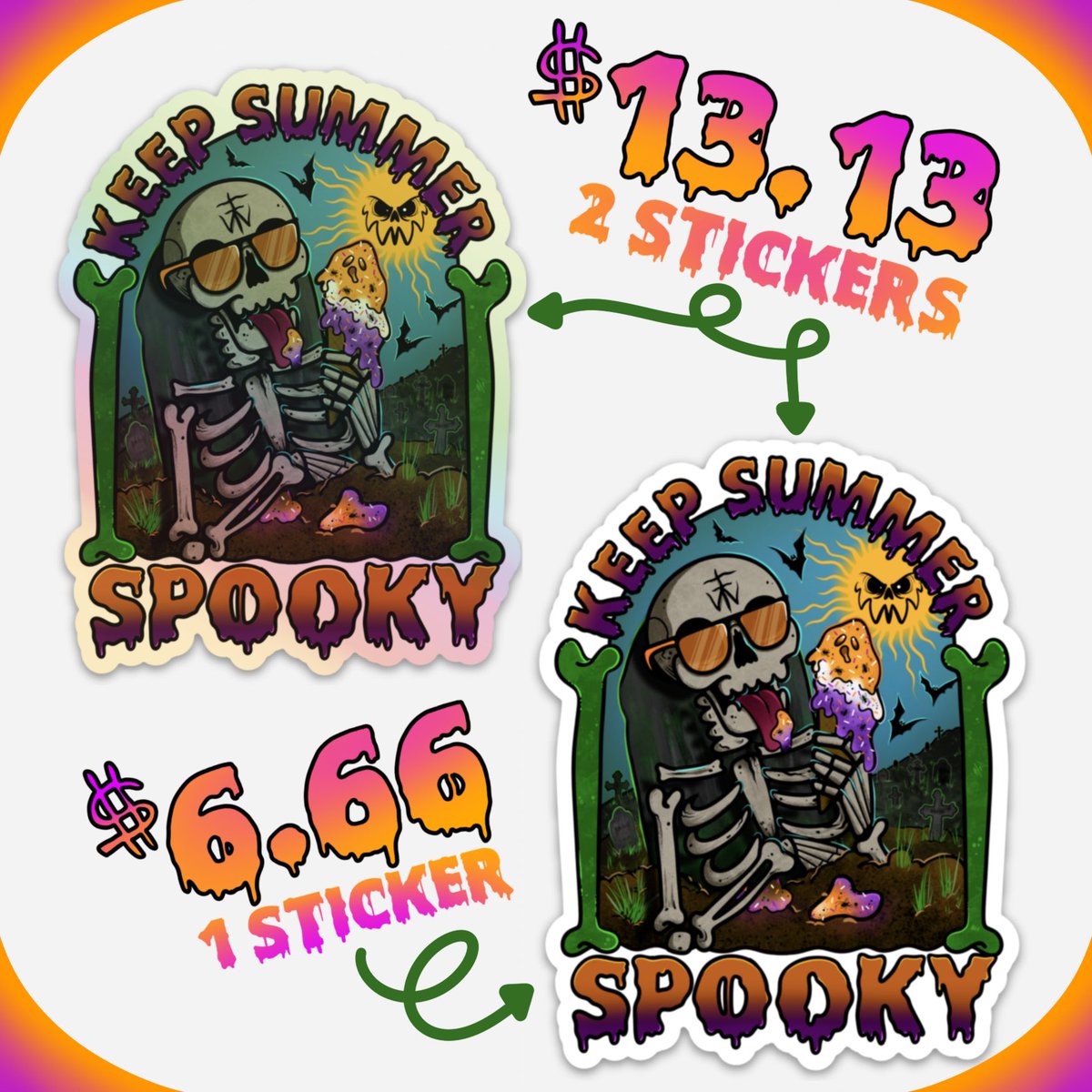 tifftoxic's tweet photo. Keep Summer Spooky!! 🧡

JUNE:// STICKER CLUB DESIGN☀️💀🪦 https://t.co/BD5zPIpjBv