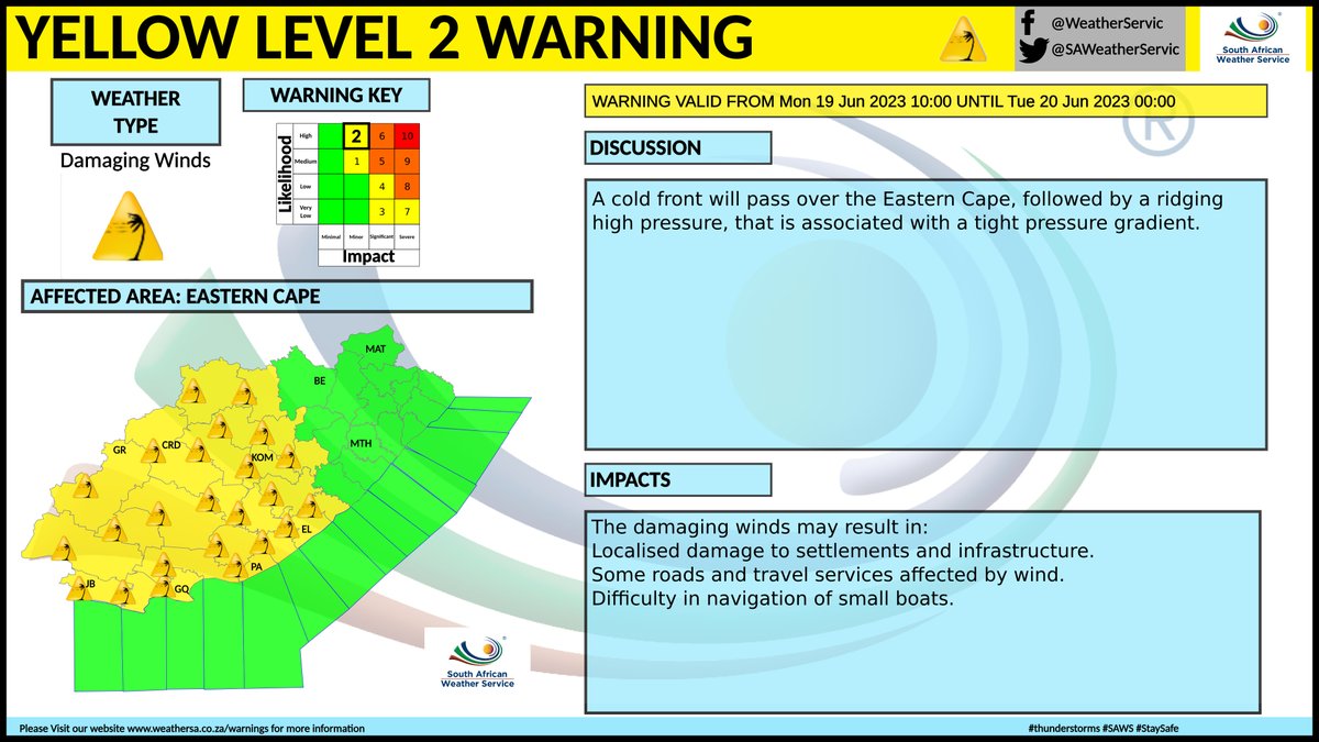 SA Weather Service on Twitter "Yellow level 2 warning for damaging