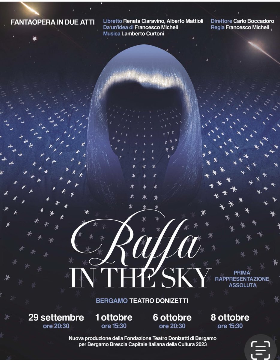 Oggi #RaffaellaCarrà avrebbe compiuto 80 anni. Per rendere omaggio a un’artista che ha segnato il nostro immaginario e il costume italiano, a #Bergamo abbiamo deciso di dedicarle un’opera lirica. Con le sue canzoni, ma non un musical: un’opera lirica originale, in scena dal 29/9.