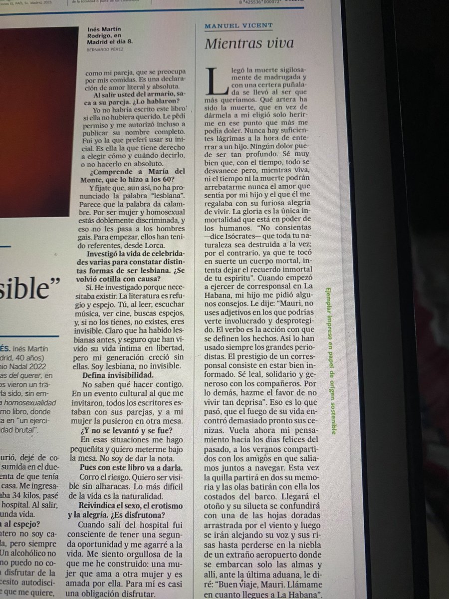 Manuel Vicent se despide de su hijo Mauricio en esta columna cruda y sobria a la vez, en la que la emoción late por debajo sin el exhibicionismo tan propio de nuestro tiempo.