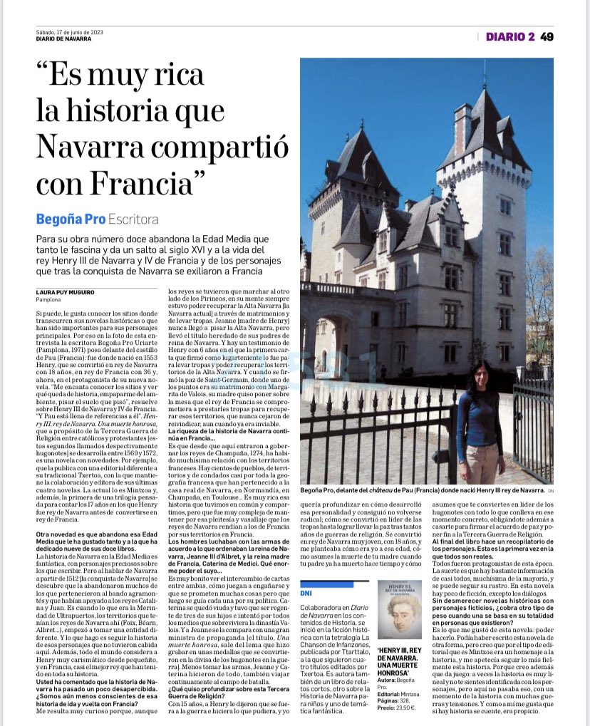 HENRY III DE NAVARRA. Una muerte honrosa.
Una novela histórica centrada en el que fue Rey de Navarra, y posteriormente de Francia escrita por  Begoña Pro Uriarte Eskerrik asko, muchas gracias Diario de Navarra y Laura Puy. 
editorialmintzoa.com
