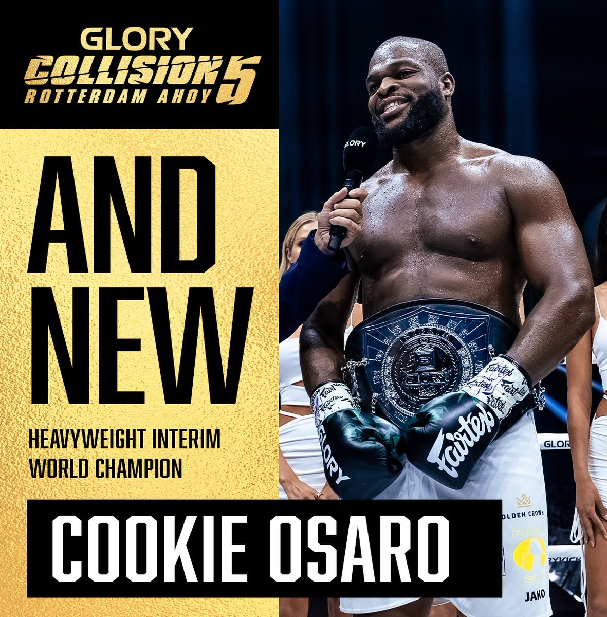 Tariq 'Cookie' Osaro🇳🇬 is the new GLORY Interim Heavyweight Champion. Incredible performance from the young Nigerian. #COLLISION5 #MMATwitter