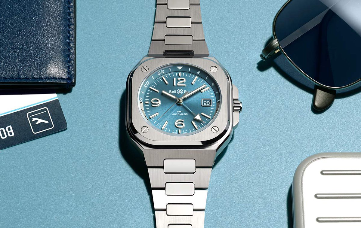 Bell & Ross is expanding its #BR05 collection with a new #GMTwatch characterised by a #skyblue-tinted dial. Read about it at timeandwatches.com/2023/06/bell-r… #BellRossWatches #dualtime