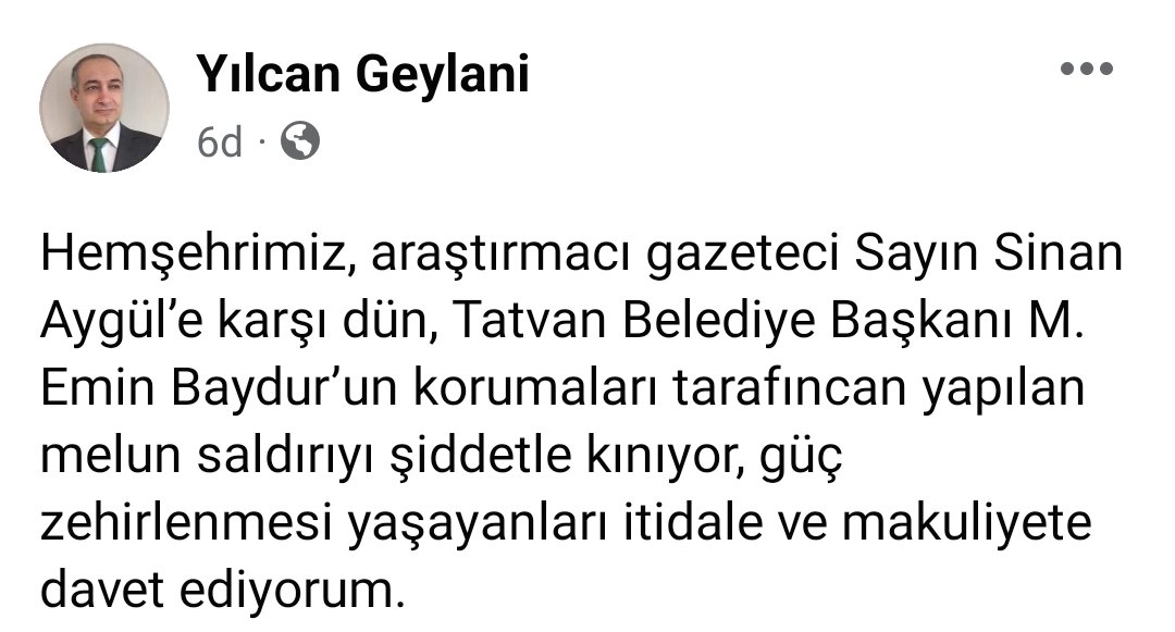 Bitlis'in gerçek "Geylani" ailesi mensubu Av Yilcan Geylaninin paylaşımı.
Tatvan belediye başkanı Geylani değil soy ismini sonradan değiştirerek Geylani olmuş.
