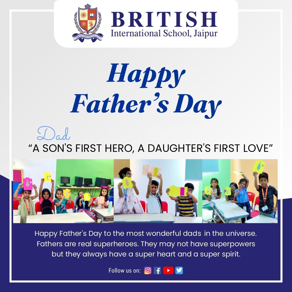 British International School wishes all the extraordinary dads a Happy Father's Day. 

#BIS #BritishInternationalSchool #bestschoolinjaipur #education #HappyFathersDay #FathersDay2023 #RealHeroes #DadLove #FamilyFirst #ProudFather #FatherAndChild  #firstteacher #jaipur #explore