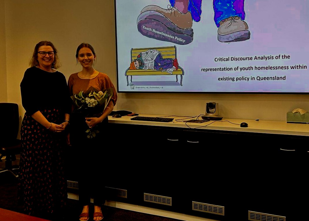 QUTphsw's tweet photo. Recently Dr Michelle Newcomb supervised and mentored our Social Work student, Lilly Keen, through her Honours thesis on how the problem of youth homelessness is represented within existing policy in Queensland. Findings have implications for youth homelessness policy reform @QUT https://t.co/TJtHS7dcIX