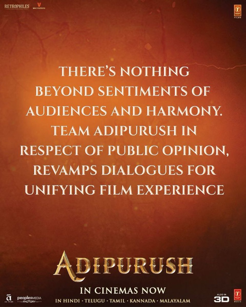 letscinema's tweet photo. #Adipurush to revamp dialogues after backlash. https://t.co/hTmZeZbiYm