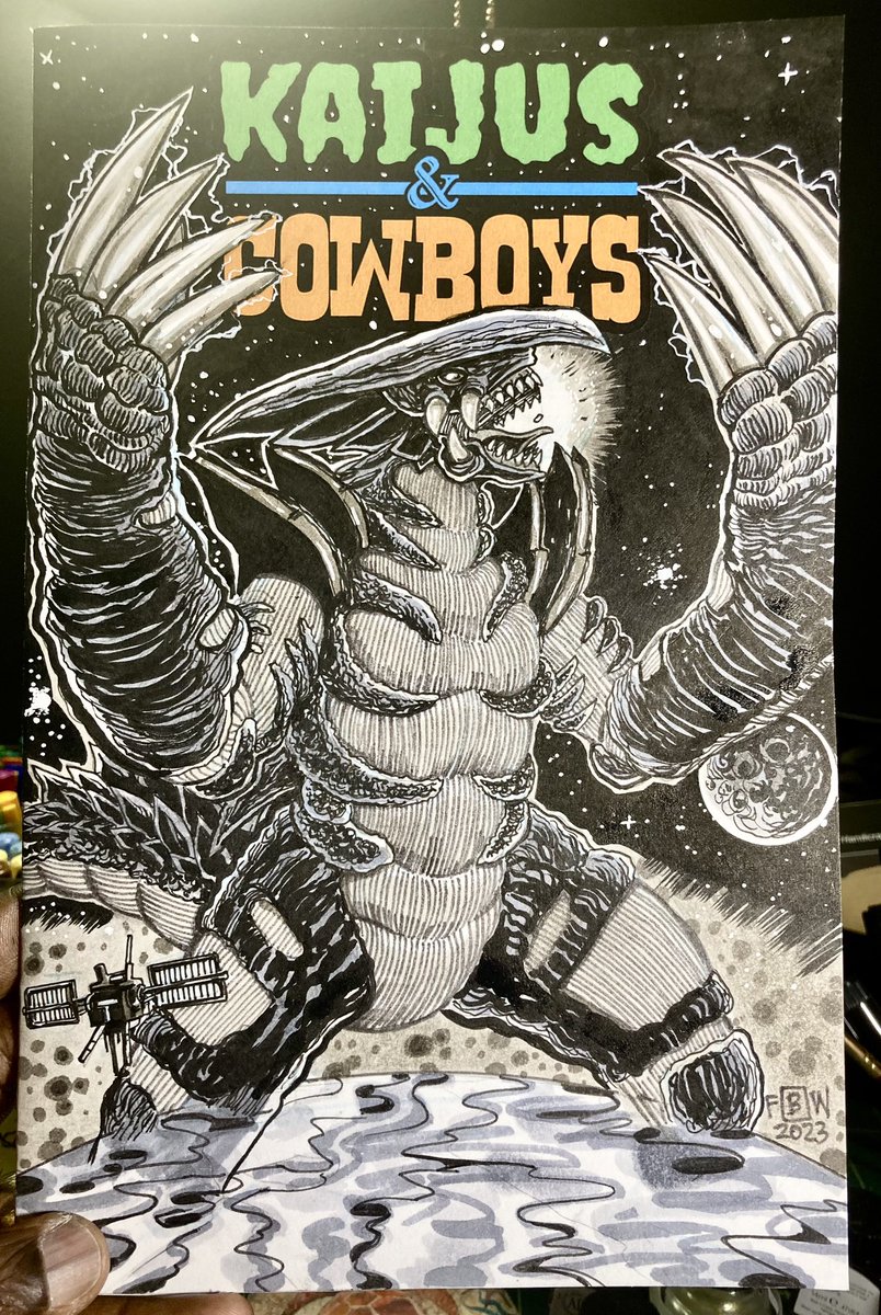 FULFILLMENT SLAM : April Campaign Reward Tier - Kaijus & Cowboys @BWNNHunterBot21 Sketch Cover featuring MEBIAR created by Jacob Lyngle . He went with B/W option on the campaign. Next Crowdfunding Will Be In August For Issue #3  😎🙏🏾 #robot #art  #sketch #KaiJune #Kaiju #artist