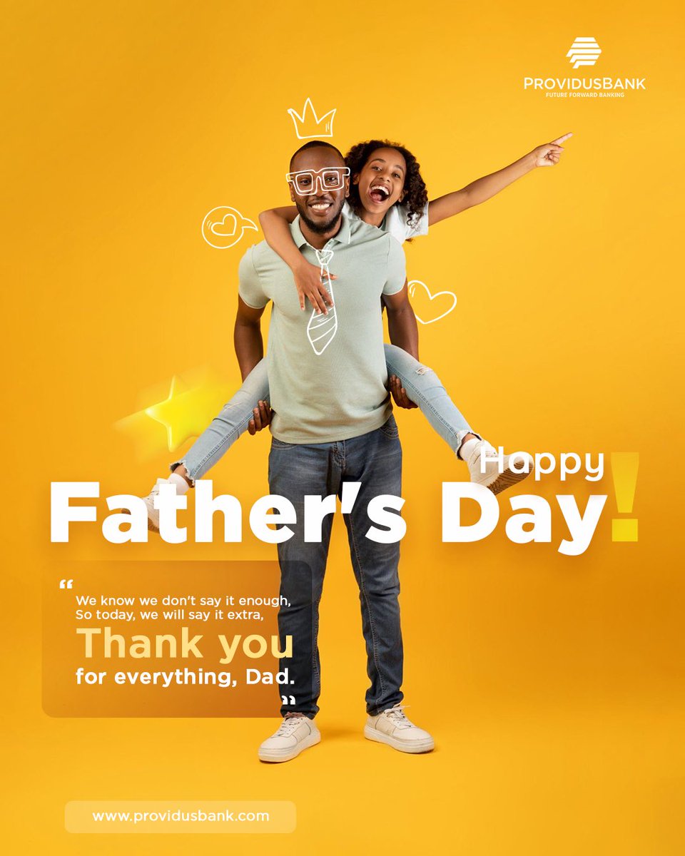 Providusunity's tweet photo. You probably have one of the toughest jobs on earth, but it is also the most beautiful job. 
Being a father comes with a lifetime of commitment, and we know you've got this. 
Dear father, thank you for all you do. 

Happy Father's Day.

#ProvidusBank #FathersDay #FathersDay2023 https://t.co/RZHkfej0Vt