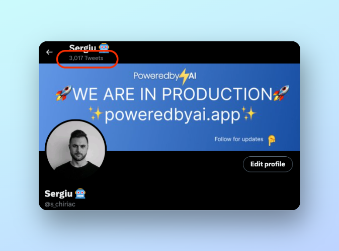 s_chiriac's tweet photo. 🚀 Didn't even notice! Just crossed the 3k mark on my Tweets! That's like an average of 500 Tweets per month.
Despite this, I believe there's always room for improvement. Will try to engage a bit more! 🚀✨
#TweetMachine #buildinpublic https://t.co/fYGKLpeHb2