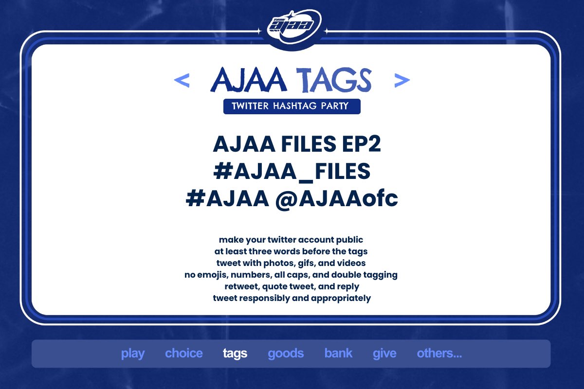haniesofc's tweet photo. [⏰] #AJAA_Tags! AJAA FILES: Episode 2 

Drop the tags NOW and describe your bias in ONE word. List as many entries as you can! 

AJAA FILES EP2
#AJAA_FILES 
#AJAA @AJAAofc https://t.co/EumMsuRX8i