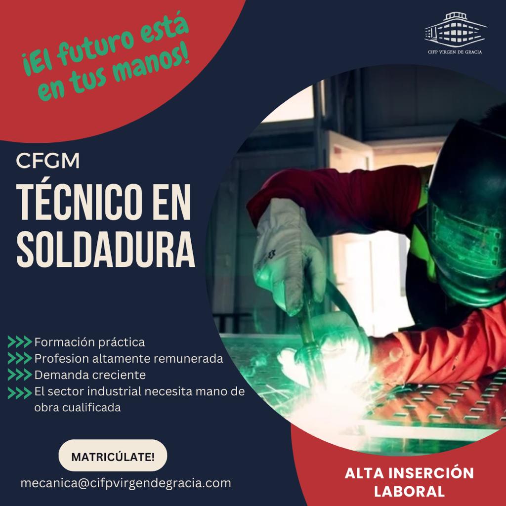 CIFPVirgen's tweet photo. ¿Quieres acceder a una profesión altamente remunerada? Fórmate como Técnico en Soldadura en el #cifpvirgendegracia Plazo de solicitud abierto hasta el 30 de junio, a través de EducamosCLM #formaciónprofesional #puertollano #fabricaciónmecánica https://t.co/wQ0nerk4Qw