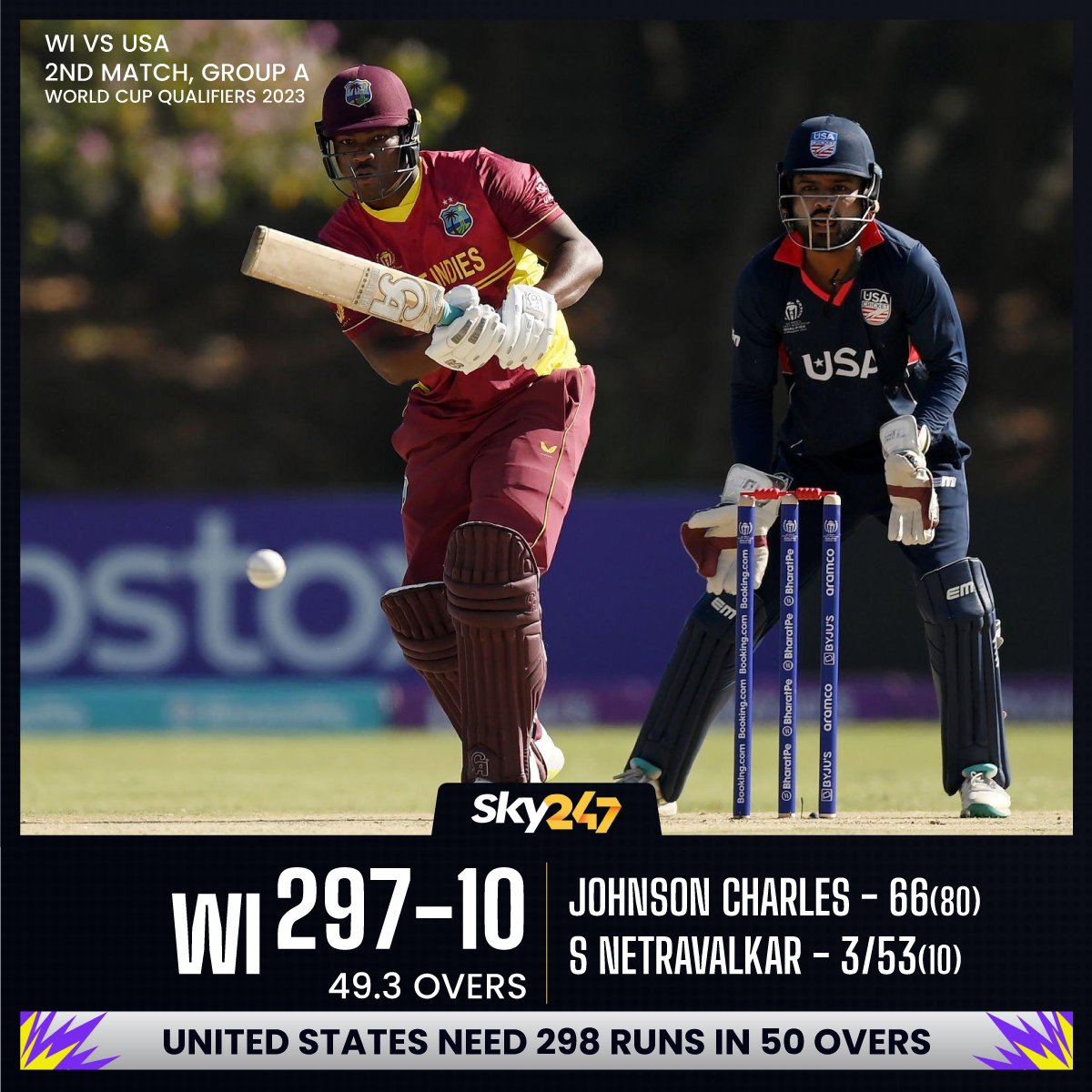 Nepal put their third highest total in ODIs.

West Indies collectively manage to post 297 runs on the board.

#WIvsUSA #WestIndies #ZIMvsNEP #ODI #WorldCup #WCQualifiers #Cricket #Nepal #SKY247