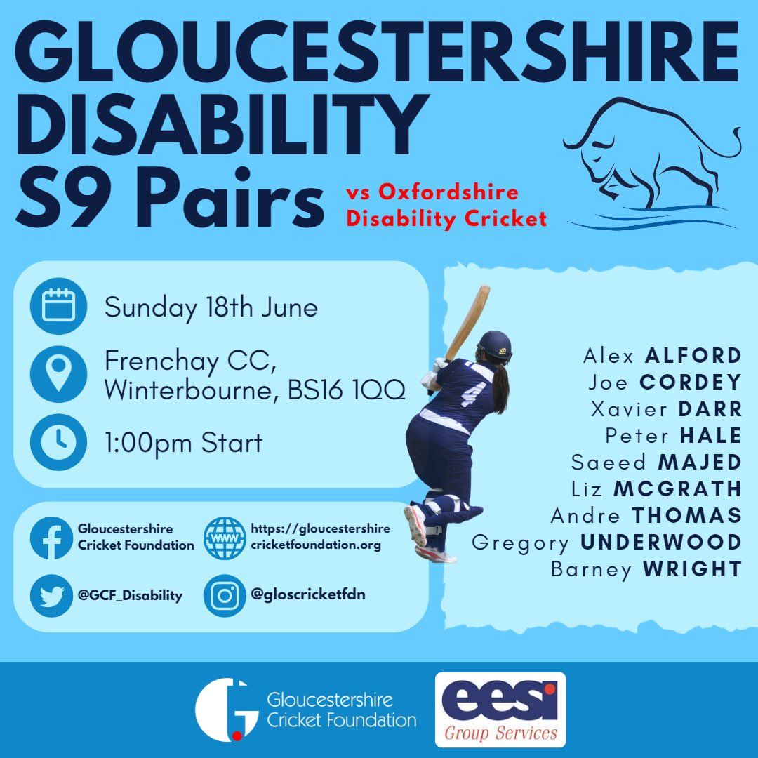 GCF_Disability's tweet image. S9 pairs team are @FrenchayCC playing @OxonDisCric 

@GlosCricketFdn 
#GameForAll