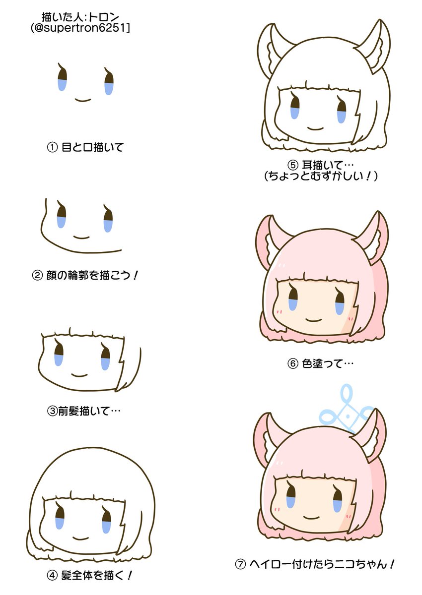 ニコちゃんの描き方置いておきます みんなもやってみよう! #ブルアカ