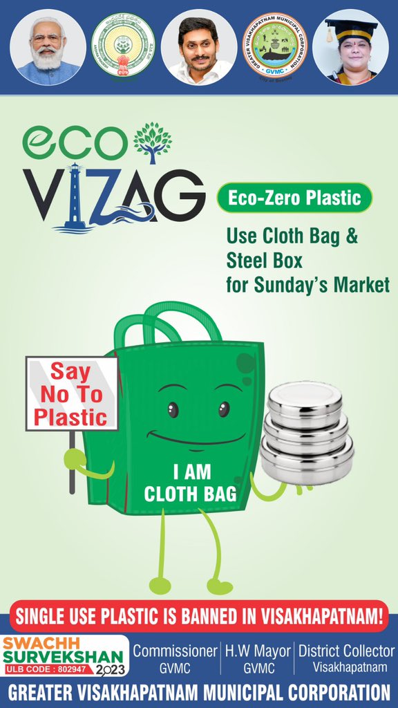 Reduce our dependence on plastic!!

Started using steel box for meat products and cloth bag for purchases.

#SwachhSurvekshan2023 
#SwachhSurvekshan2023Visakhapatnam 
#VisakhaSwachhSankalpam 
#VizagSaysNotoPlastic 
#EcoVizag 
#RRR4LIFE 
#IndiaVsGarbage 
#ChooseLiFE…
