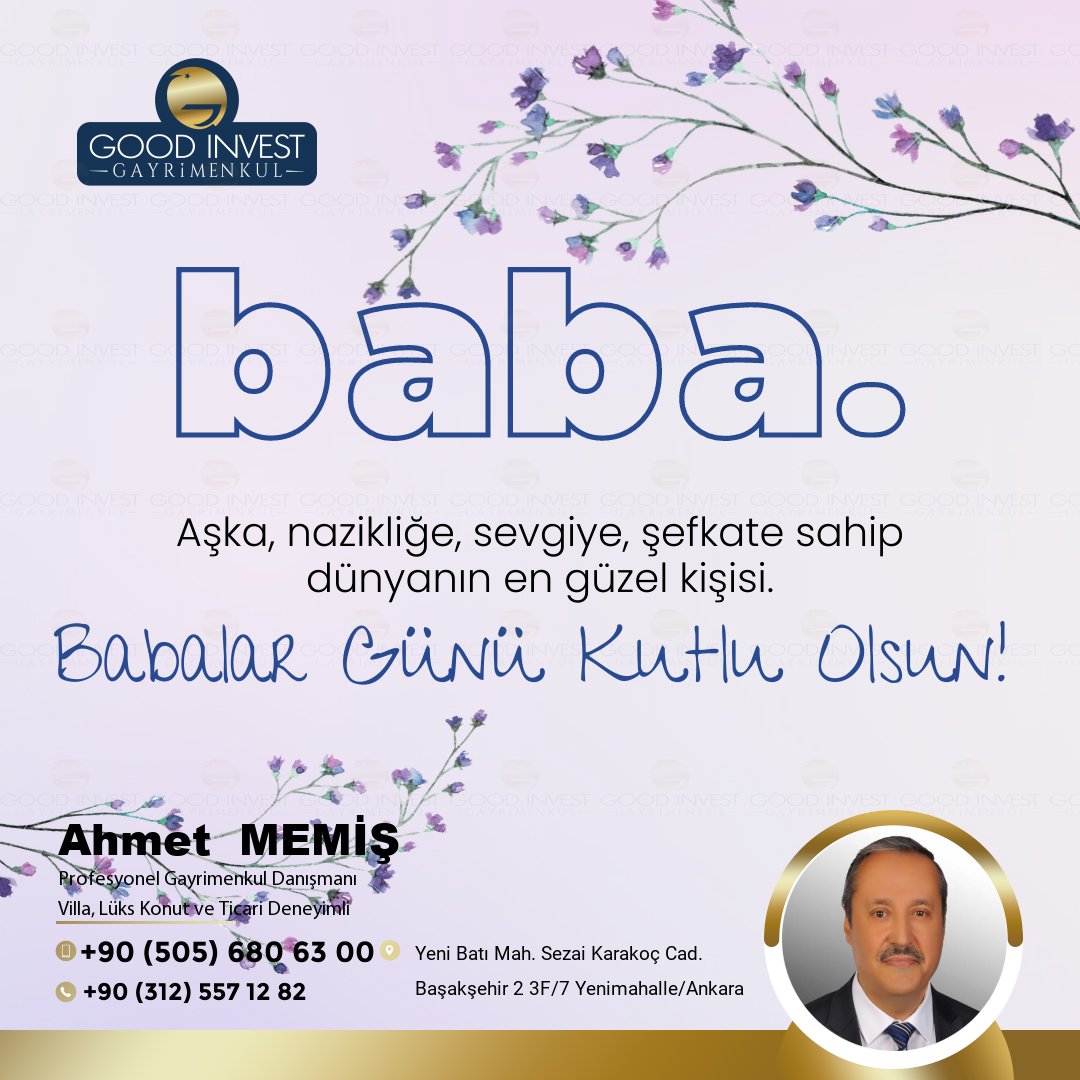 memisahmet03's tweet photo. Bütün insanların babalar gününü kutlarım. #ahmetmemiş #ahmetmemisemlak #halilberk #goodinvestgayrimenkul #gayrimenkul #emlak #goodinvest #atem #satılık #kiralık #daire #villa #mebuskent #konut #ankara #türkiye #yatırım #arsa #youtubeahmetmemis #youtube #babalargünü #babalar https://t.co/q8YrJJPxCn