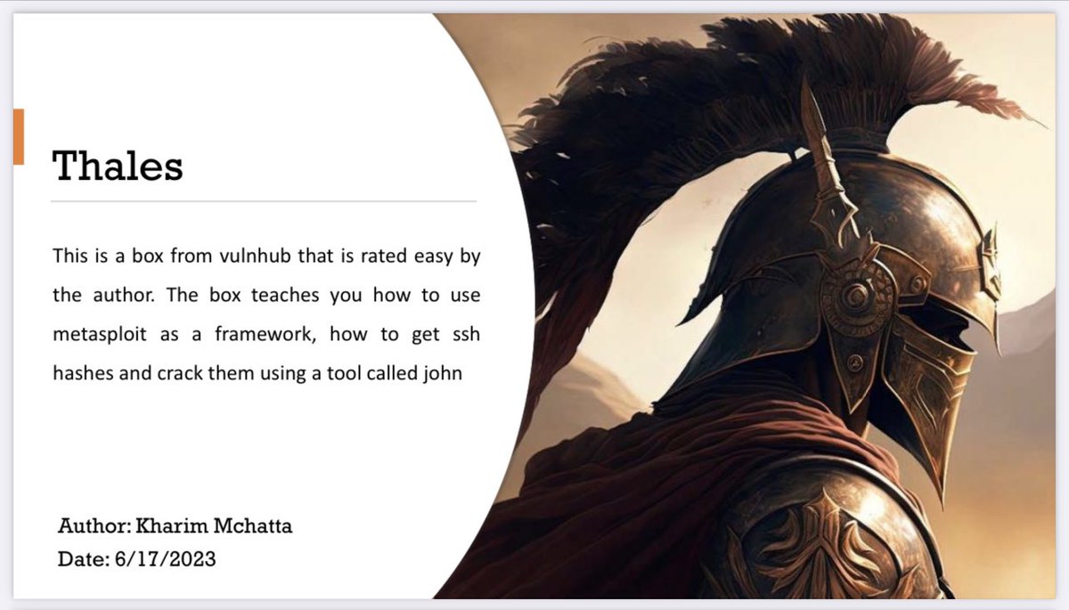 Another video and article walk through of thales from vulnhub is up, fel free to have a look/read

Youtube:
youtu.be/moonO6Oczkk

Article:
h4k-it.com/vulnhub-thales/

<a href="/tahaafarooq/">Tahaa Farooq</a> <a href="/MissChitah/">Calister .A. Simba🛡️</a> <a href="/mukhtarsalim80/">Mukhtar Salim (GeeksLife) 🇰🇪</a>