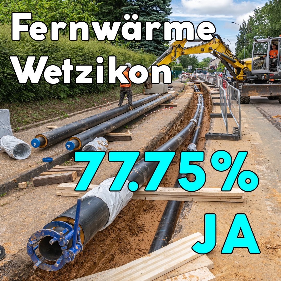 Ich freue mich mit dem Stadtrat über dieses ausserordentliche klare Votum für eine zukunftsgerichtete Wärmeversorgung der Stadt Wetzikon. 
#Fernwärme #stadtwetzikon #energiewende #klimaschutz