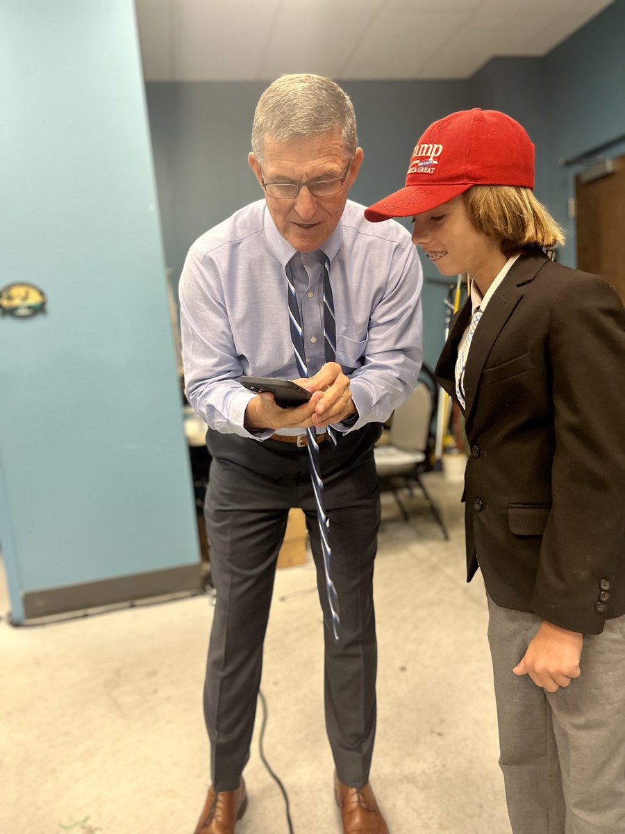 GenFlynn's tweet photo. Happy Father’s Day to everyone of those men out there in America who cherish their kids. 

Yesterday I spent time with about 500 teenagers in Leesburg, Florida. We had a blast talking about the future. 

This event was organized by 13 year old Marlee pictured below. Marlee is a surfer and we were sharing some surfing and skating photos in the green room prior to our town hall. 

With young men like Marlee, I know our future is strong. This kid gets it and he reminded me why I do what I do. 

Thank you Marlee for being such a champion for America!

 @realDonaldTrump 
@ALEXNEWMAN_JOU