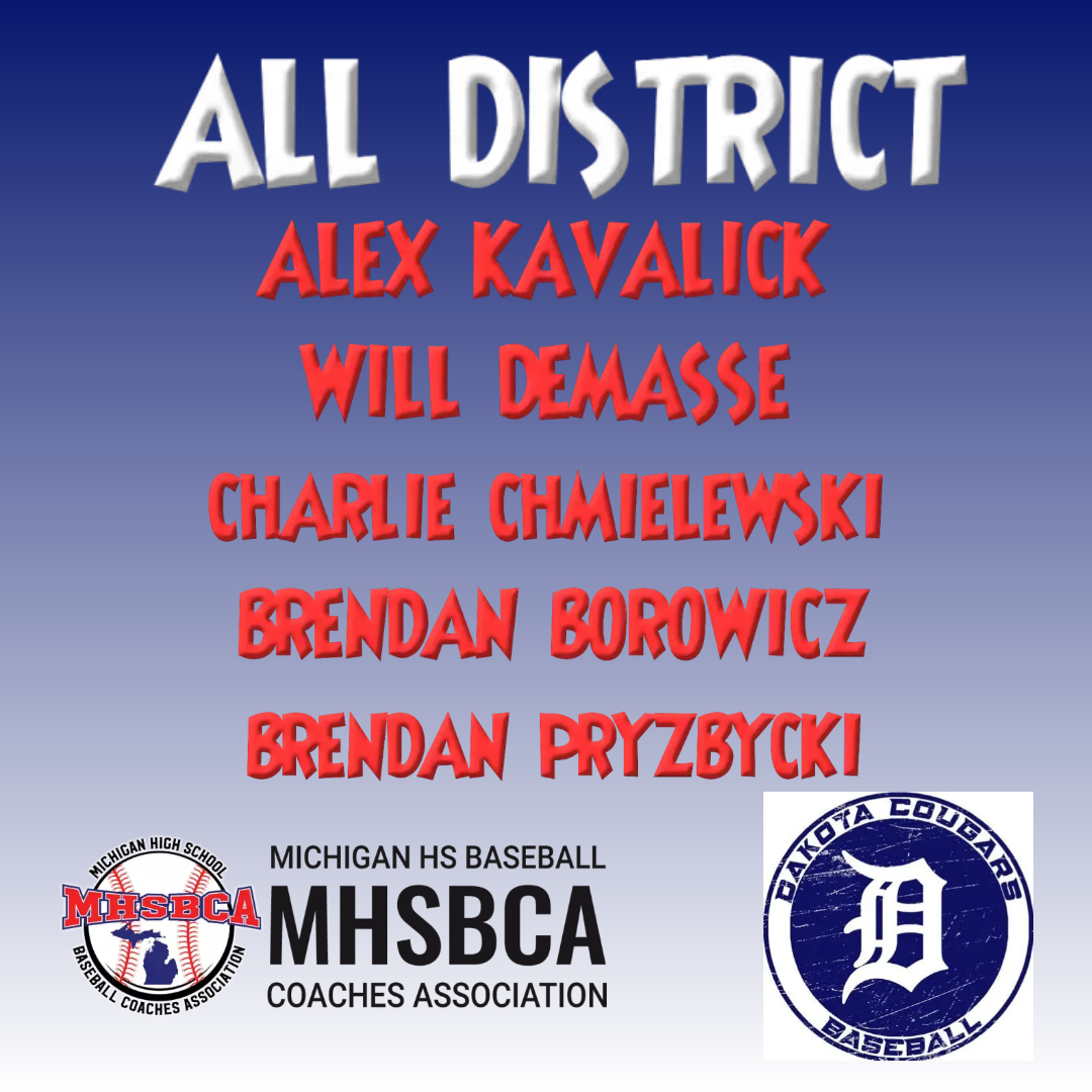 Congratulations to our 5 members of the All District team. <a href="/AKavalick/">Alex Kavalick</a> <a href="/will_demasse/">Will DeMasse</a> <a href="/cchimmy5/">charlie chmielewski</a> <a href="/BrendanBb16/">Brendan Borowicz</a> <a href="/Przybycki1/">Brendan Przybycki</a> 

<a href="/AlmaScotsBSB/">Alma College Baseball</a> <a href="/waynestbaseball/">Wayne State Baseball</a> <a href="/MottCCBaseball/">Mott CC Baseball</a>