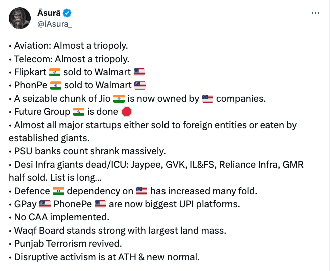 The US is building its network of oligarchs in India. Looks at how everything of significance is owned by American corporations. 

Indian political class are dimwits who think they can pull a China on the US by coupling us with them, but will rather go down like Russia.