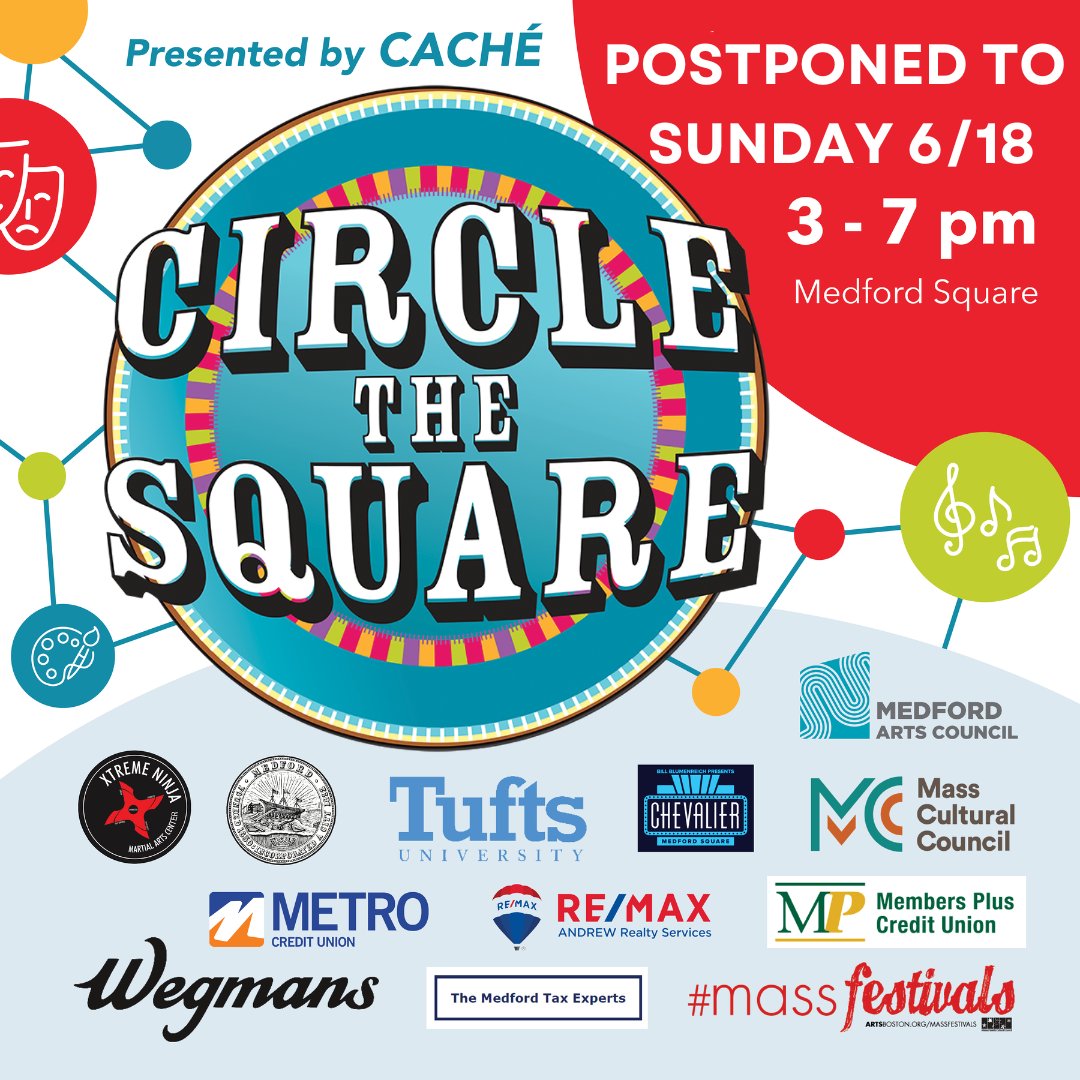 CircleSquareMed's tweet photo. Circle the Square is on for today! Head to Medford Square from 3-7 pm to enjoy a variety of entertainment and fun for the whole family.  Check out our update schedule of events and activities at https://t.co/8BdaGASc6u

Be there or be square! https://t.co/Ycgjp8NE7o
