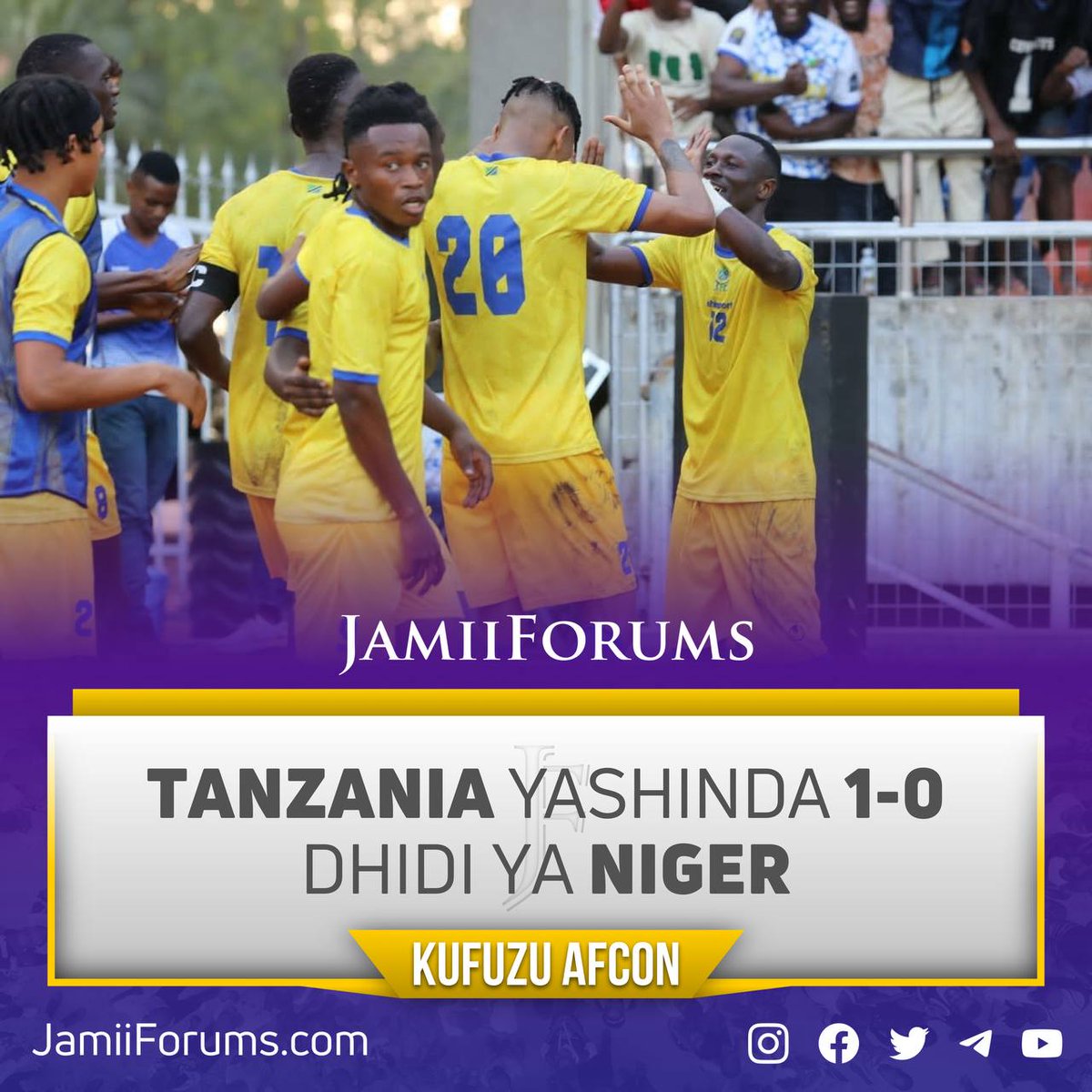 JamiiForums's tweet photo. KUFUZU AFCON: TANZANIA YASHINDA 1-0 DHIDI YA NIGER
Goli la #SimonMsuva (69’) linaifanya #TaifaStars kufikisha point 7 katika Kundi F na kujiweka katika nafasi nzuri ya kufuzu kucheza Fainali za Michuano ya Afrika (#AFCON) Mwaka 2024 Nchini #IvoryCoast
#Algeria inaongoza kundi F ikiwa na pointi 12 na tayari imejihakikishia kufuzu, #Uganda ina pointi 4 na #Niger ina pointi 2. Mchezo wa Uganda na Algeria bado unaendelea
Soma https://t.co/g4FbzbavdQ
#JFSports #JamiiForums