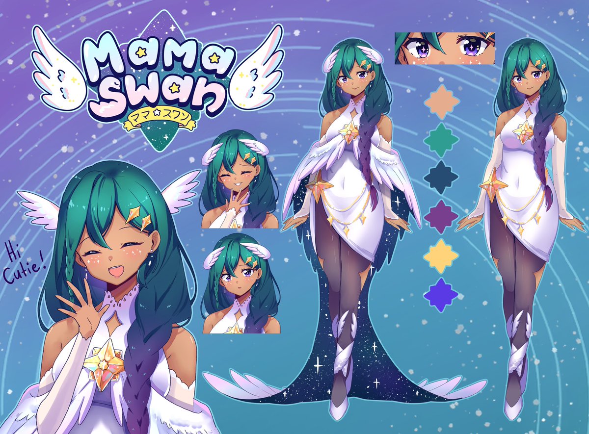 🌟 Hi there cutie~ of course I can adopt you! 🌟 

My full body reference is here! Mama Swan, the mum friend to all 🦢 I am still a PNGtuber but we have officially upgraded from a chibi to this! Hope to see you all during my travels~! 
#VTuberUprising #ENVtubers