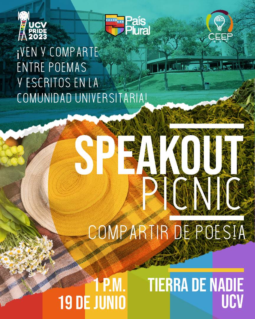 ¡Nos vemos mañana!
En el marco de la celebración del Pride en la UCV, con País Plural estaremos en el picnic "Speak out" ✨

Este espacio será un encuentro para la comunidad ucevista en Tierra de Nadie para compartir poemas, escritos y experiencias 🫶✨

¡Les esperamos a la 1PM!