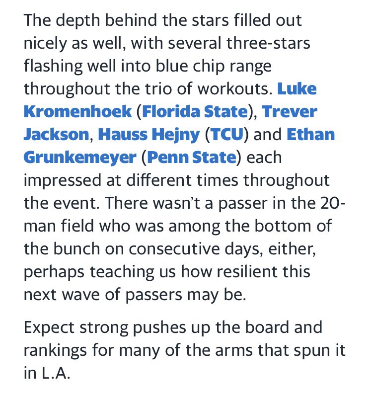 Rivals continues its clown show. Just out of spite, they refuse to mention Daniel Kaelin, again. However they mention QBs that placed below him, one not even making the Final 11? It’s no wonder why Rivals is a joke recruiting site since and falling down fast…