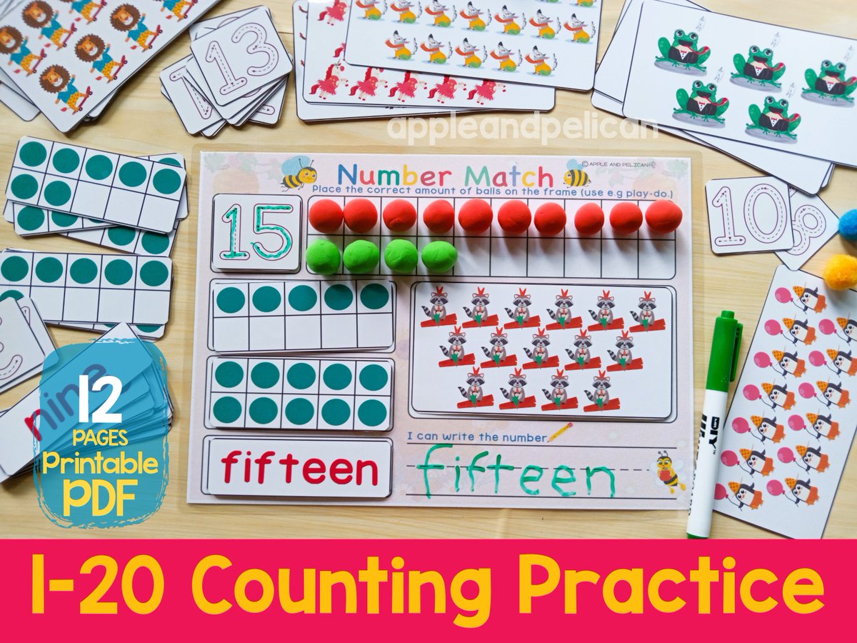 Appleandpelican's tweet image. Printable Preschool Number 1 to 20 Matching Counting Practice! This interactive activity is perfect for little learners who are just beginning to explore and recognize numbers. Get -- etsy.me/3Ndmvz9 #numbersense #countingactivity #preschoolmath #counting