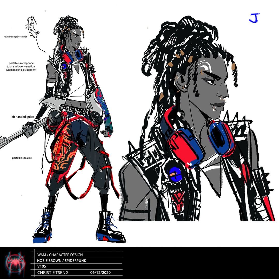 croissantmusain's tweet photo. Hobie Brown 🎸💥 concept art by Christie Tseng. https://t.co/XBj4RrQmE1