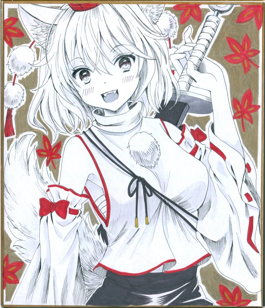 犬走椛 「先週のアナログ絵の成果 椛2枚(カラー&モノクロ)、正邪(再生産)、魅魔(東方旧」|はじけ☆鈴奈幻想/鈴01▶️例大祭き13aのイラスト