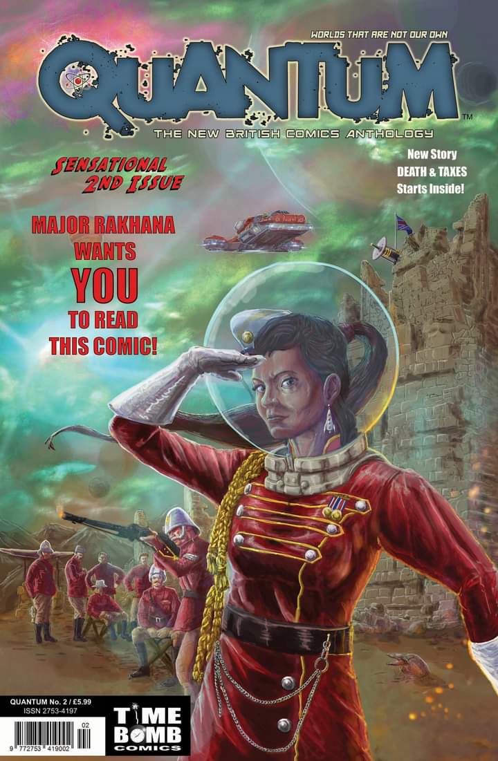 TimeBombComics's tweet photo. MAJOR RAKHANA is in QUANTUM! She's a steampunk space ace and this is her most deadly adventure! Writer Steve Tanner, artist Roland Bird, colourist Dan Harris, letterer Rob Jones bring you a galaxy spanning adventure! #comics #scifi #steampunk #victorian #comics #comicbook #art https://t.co/mG1EL79FNf