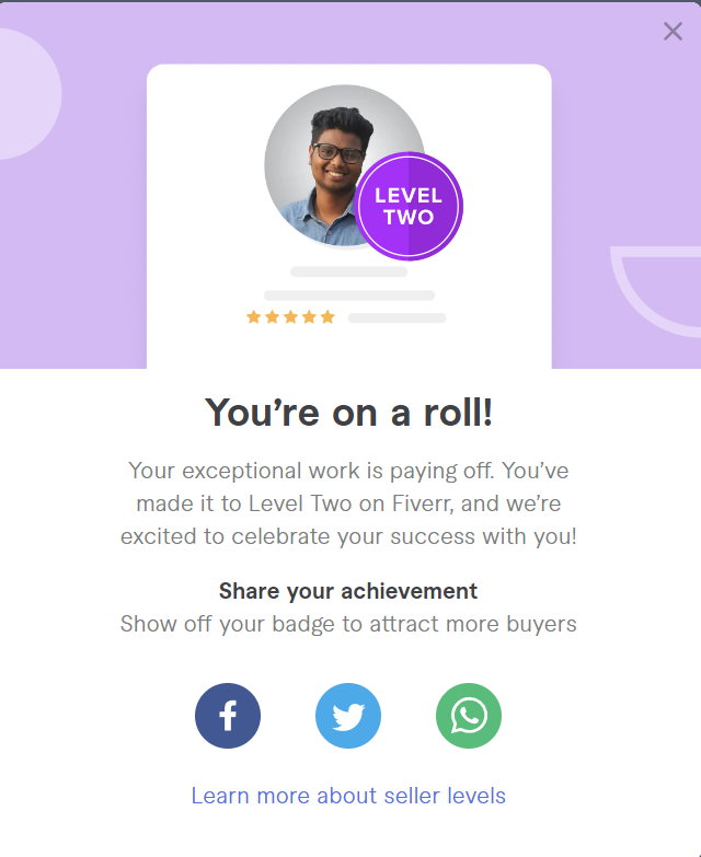 wphasibsanto's tweet photo. Guess who just got promoted to a Level Two Fiverr seller? Proud to be part of this platform. Check out my Gigs https://t.co/S5NfM2iatY https://t.co/i331boUBxG